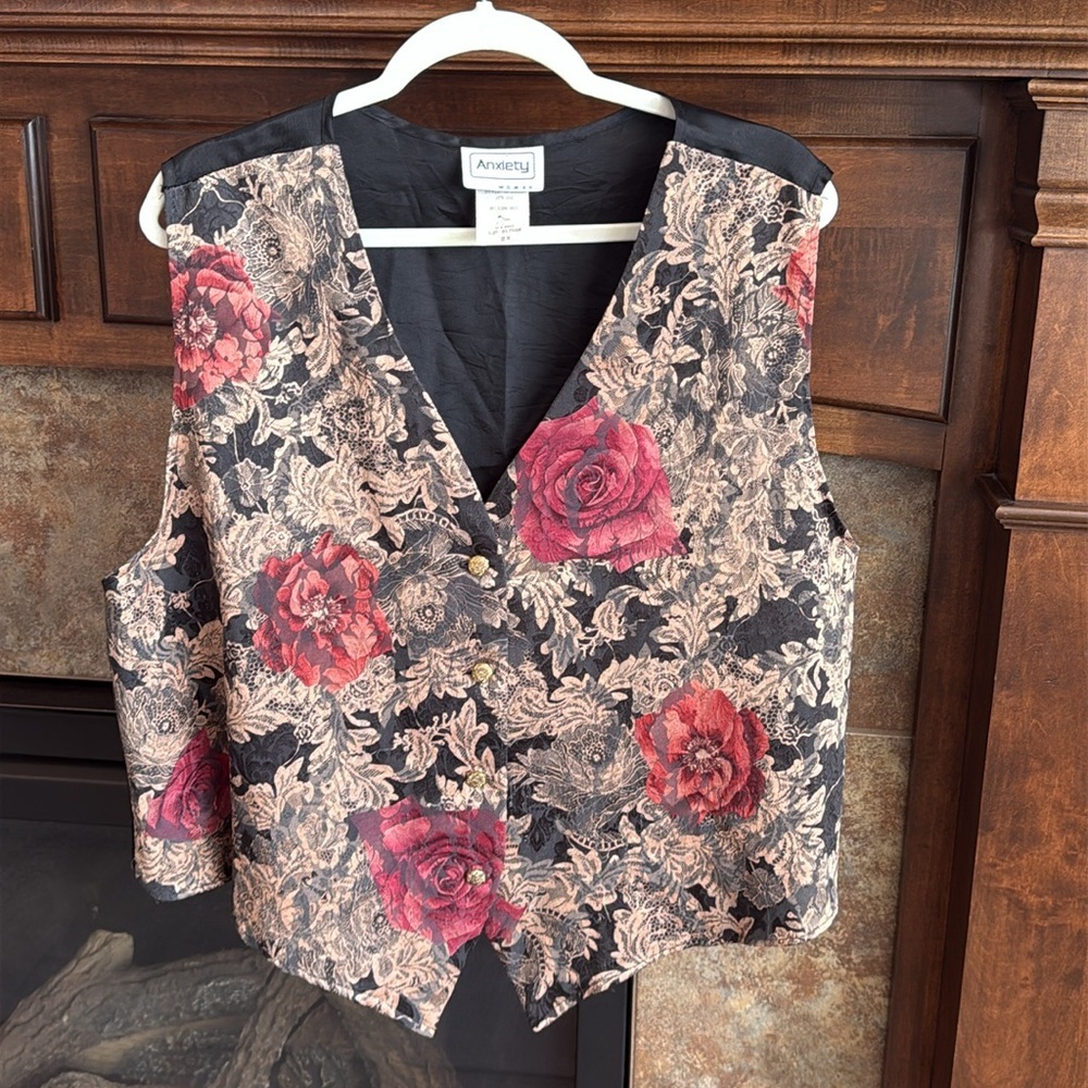 Vintage floral lace print vest size 2X Whimsigoth Grandmacore cottagecore